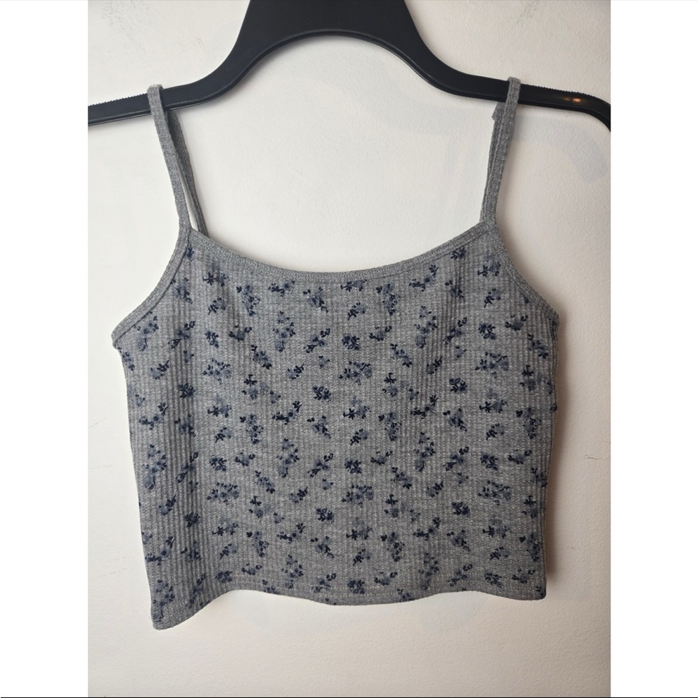 Edikted Grey Floral Ribbed Crop Tank Top Spaghetti Straps Women's Size XS